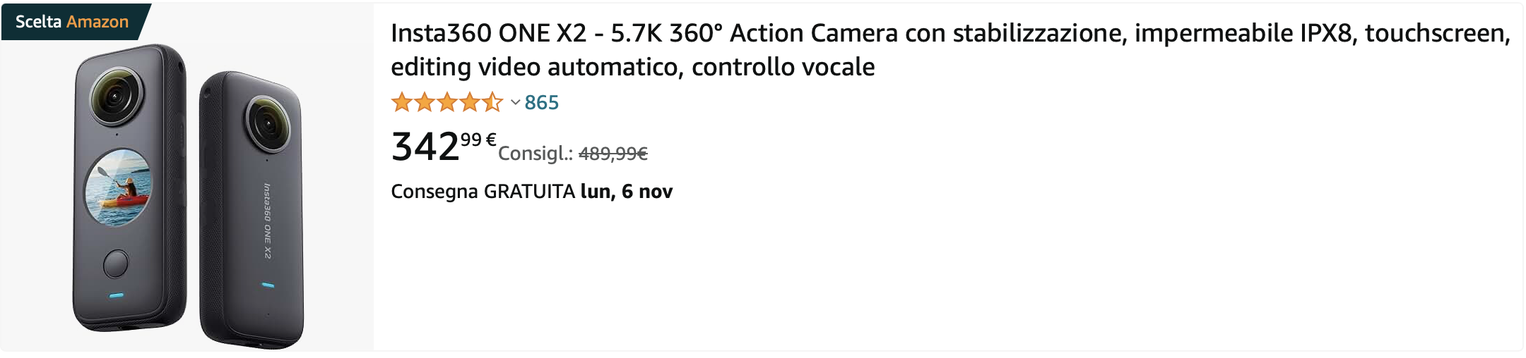 Insta360 ONE X2 360 Action Camera con stabilizzazione